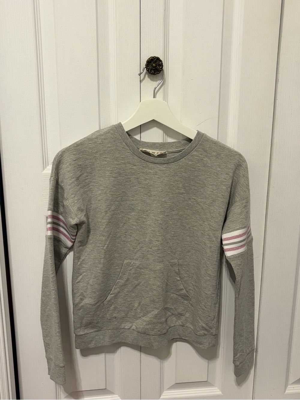 Pink Republic Gray Pullover with Pink Floral Trim